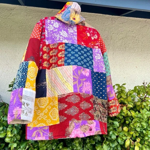 Ashley Taylor Kantha Patchwork Jacket Hooded Blanket Coat Unisex One Size New - Picture 5 of 5